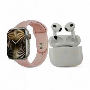 Pink Smartwatch + Wireless Earbuds 9 Interchangable Wrist Bands Bundle Set NIB